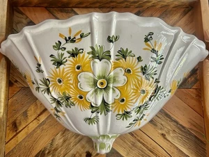 Vintage, Large, Wall Pocket Planter, Hand Painted, Floral, Yellow & Green, 13.5” - Picture 1 of 20