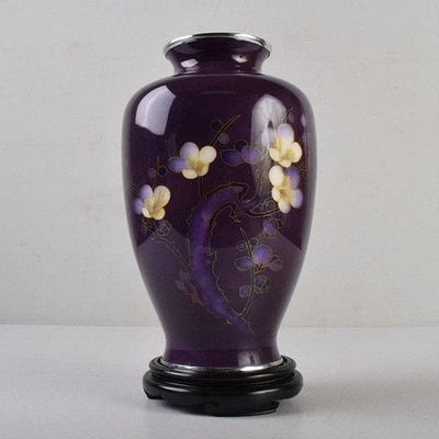 Jarrón Cloisonne púrpura patrón de flores maceta japonesa de 8,4 pulgadas de alto Foto 1 de 4