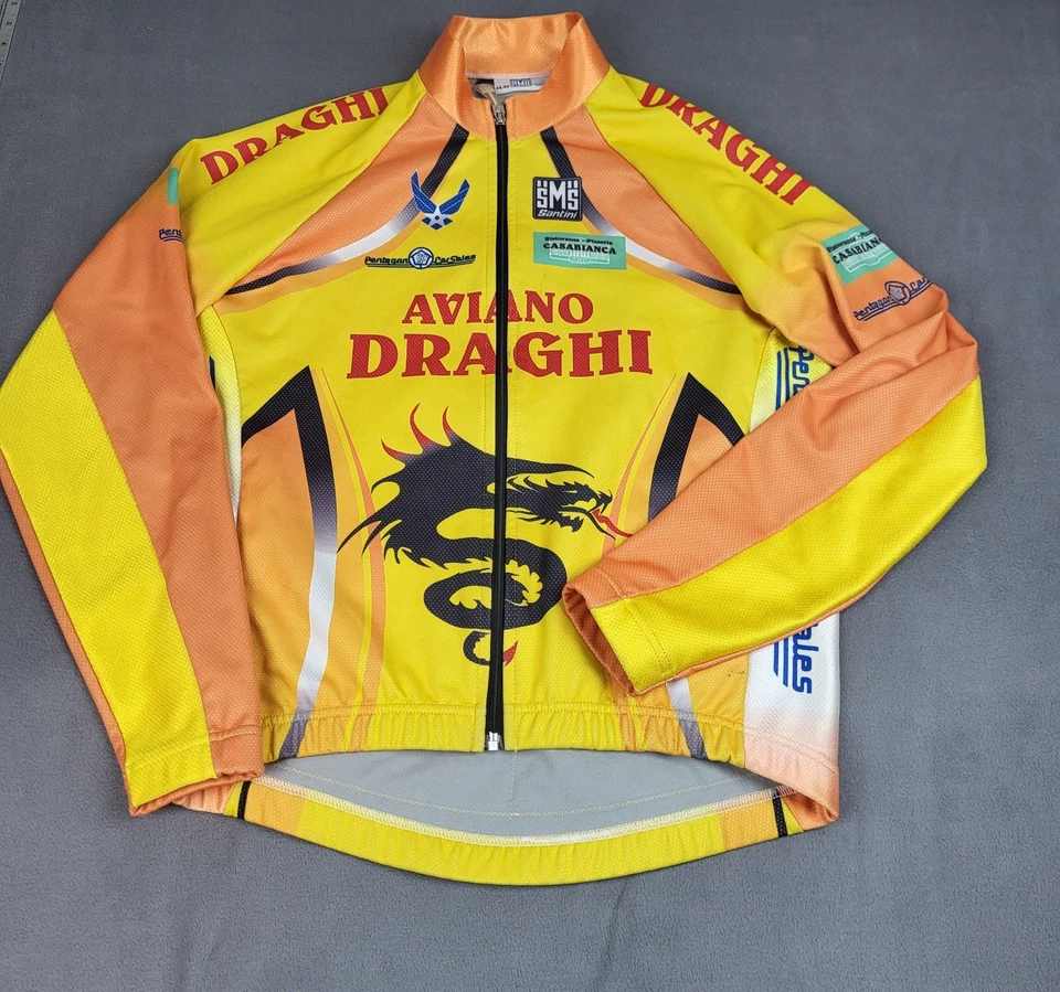 Chaqueta de Ciclismo Santini Para Hombre Mediana Amarilla Aviano Draghi Cremallera Completa Dragón de Fuego Foto 1 de 4