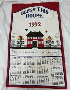 Vintage Bless This House 1992 Geschirrtuch Baumwollstoff Wandbehang Home Sweet - Bild 1 von 12