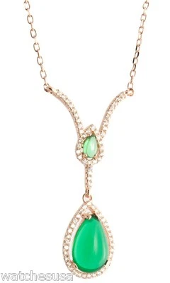 Collar de plata para mujer enchapado en oro de 18k en forma de V hecho en laboratorio diamantes esmeralda verde Foto 1 de 3