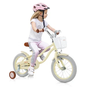 Kid's 14" Bike w/Removable Training Wheels & Basket for 3-5 Years Old Beige - Picture 1 of 8