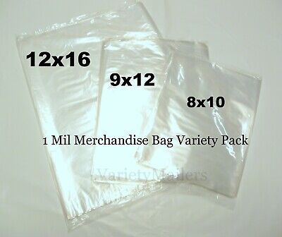 400 Clear Poly T-shirt 8x10  9x12  12x16 / 1 Mil Apparel Plastic Bag Assortment • 25.65$