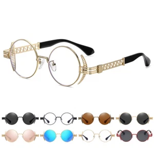 Retro Steampunk Sunglasses Vintage Women Men Gothic Round Metal Frame Glasses - Picture 1 of 20
