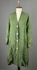 GUDRUN SJODEN Green Linen Striped Lightweight Long Kimono Coat Jacket Size S