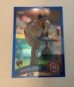 2011 Mason Tobin Rookie Card Topps Chrome Blue #23/99 EX Texas Rangers