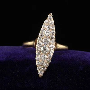 Antique Victorian 14K Yellow Gold Old Cut Diamond Navette Cocktail Ring - Picture 1 of 7