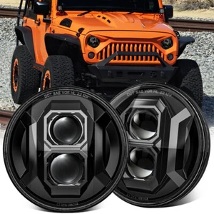 Newest Pair 7" Round LED Headlights Hi-Lo Beam For Jeep Wrangler JK TJ CJ 97-18 - Picture 1 of 12
