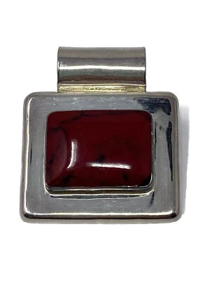 Colgante Hecho Artesanalmente Grueso Plata de Ley y Coral Rojo México Foto 1 de 3