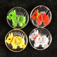 VTG Crystal Clear Glass Picture Sewing Buttons Scottish Terrier Scottie Dog 1/2"