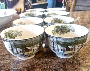 Vintage Johnson Bros Friendly Village Eishaus 8er Set Teetassen Made in England - Bild 1 von 5