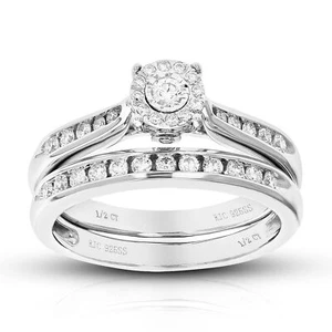 1/2 cttw Lab Created Diamond Wedding Bridal Set Sterling Silver Prong Size 7 - Picture 1 of 7