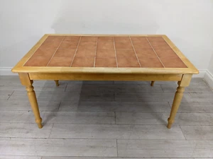 DINING TABLE Beech Wood Terracotta Tile Tabletop Detachable Legs FREE DELIVERY - Picture 1 of 21