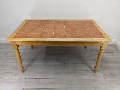 DINING TABLE Beech Wood Terracotta Tile Tabletop Detachable Legs FREE DELIVERY - Image 1 of 4