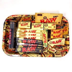 Raw Small Medium Rolling Tray Kit Gift Set Raw Classic Organic Hemp Tips Grinder - Picture 1 of 9