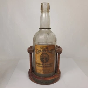 Vtg Old Grand Dad Whiskey 1 Gallon Bottle w/ Wood Wooden Display Stand Bar Pub - Picture 1 of 24