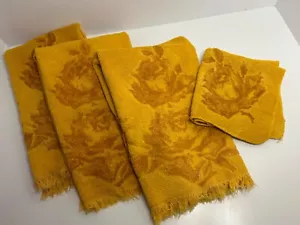 Vtg FIELDCREST Towel Set MCM Sculpted W/ Fringe Golden Wheat & Pumpkin Lot of 4 - Picture 1 of 7