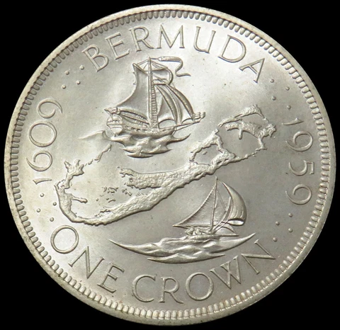 1959 SILVER BERMUDA 350 ANNIVERSARY CROWN 1609 COLONY FOUNDING MINT STATE Cover