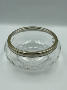 Vintage geschliffenes Glas große runde Obstschale 22 cm versilberter Rand mit Stern Design - Bild 1 von 12