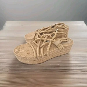 Pull & Bear Espadrille Sandals Jute Wedge Ladies UK 7 EU 41 Sling Back - Imagen 1 de 10
