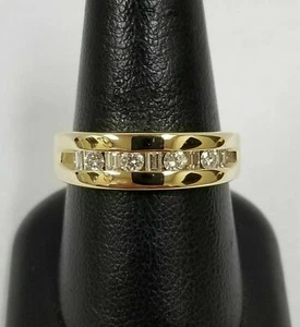 0.48Ct 14k Yellow Gold Over Round&Baguette Diamond Men's Engagement Wedding Band - Picture 1 of 9