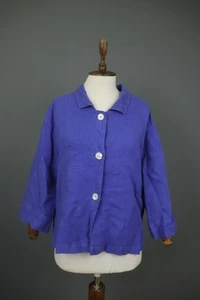 OSKA Blue 100% Linen Long Sleeve Collared Button Front Basic Jacket Size 2 - Picture 1 of 16