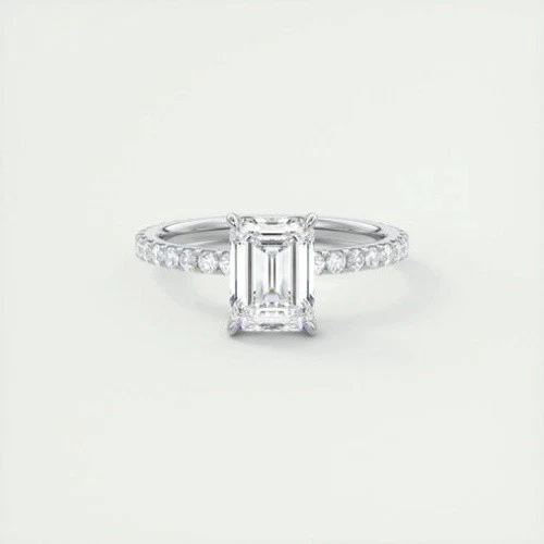 IGI Certified 2 CT Emerald Lab Grown Diamond Solitaire With Accent Wedding Ring - Image 1 of 4