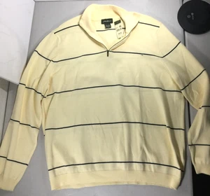 NUOVO maglione vintage Eddie Bauer uomo XL giallo/blu a righe mezza zip pullover - Foto 1 di 14