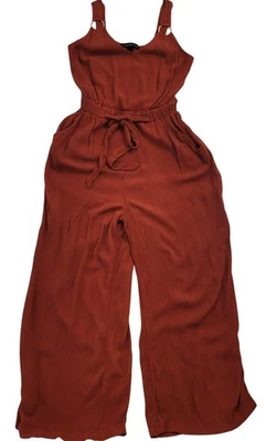 Derek Heart Rust Wide Leg Jumpsuit Straps Tie Waist M Lightweight Boho Festival - Image 1 of 4