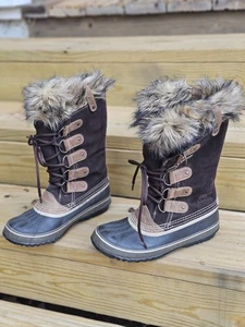 Sorel Joan of Arctic Brown Suede Faux Fur Waterproof Boots Women's Size 9 - Picture 1 of 15