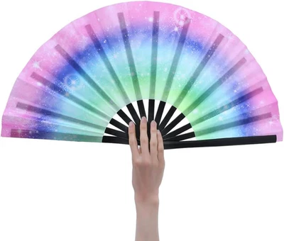 Abanico grande mano rave arcoiris cosplay fiesta club música festival decoración Foto 1 de 4