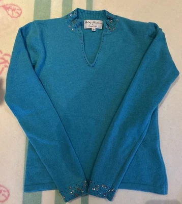 Phase Eight Jumper, Turquoise Blue, Wool, Angora, Beaded, Size 10 - Vintage - Image 1 of 4