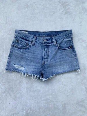 Womens Levis 501 Cut-Off Shorts 28 (actual 30x2) Blue Denim High Rise Distressed - Image 1 of 4
