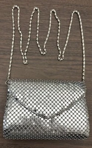 VTG Y & S Silver Metal Mesh Envelope Clutch 80s Disco Evening Bag - Picture 1 of 5