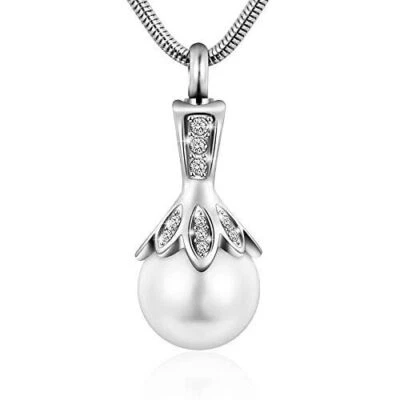 Pearl Urn Necklace for Ashes Memorial Cremation Necklaces Stainless Steel    - Image 1 of 4