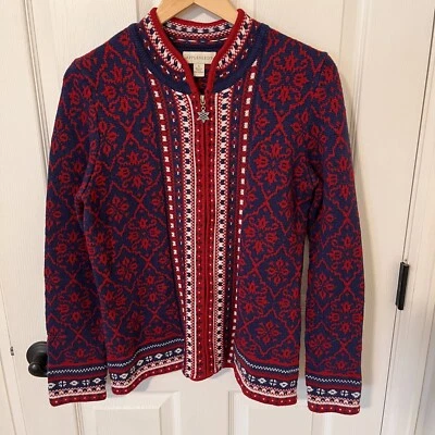 Cárdigan APPLESEED’S Nordic Fairisle Cremallera Completa Lana Acrílica Cottagecore Rojo Azul Foto 1 de 4