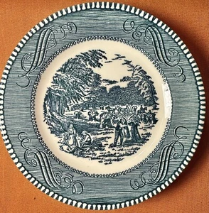Four Blue Currier & Ives "Harvest" 6.25" Dessert Bread Side Plates Royal China - Picture 1 of 7