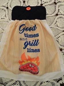 Good Times And Grill Lines Kitchen Oven Door Hanging Towel BBQ Summer Fun  - Picture 1 of 1