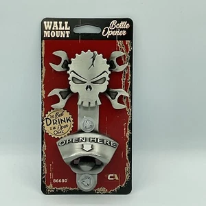 Punisher Wrench Skull Hot Rod Garage Wall Mount Metal Bottle Opener - Picture 1 of 2
