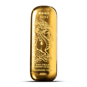 Presale 100 Gram Scottsdale Lunar Dragon Gold Bar