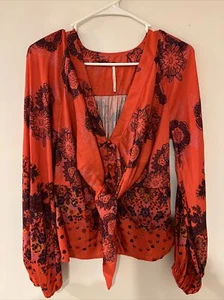 Blusa Free People Run Free Drapeada Corbata Frontal Floral Manga Globo S/P 0079 - Imagen 1 de 14