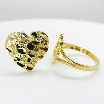 10k Solid Gold Nugget Heart Love Ring for Women Girl - Image 1 of 4