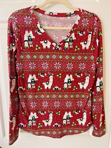 No Boundaries Damen XL rot Langarm Polyester Lama Weihnachten Urlaub Shirt - Bild 1 von 4