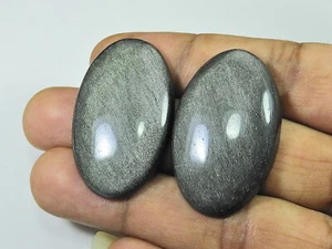 39-40MM Silver Obsidian Oval Stone Oval Pcs Cabochon Loose Gemstone 91Cts. - Picture 1 of 9