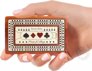 2 Track - Wooden Travel/Pocket Size Cribbage Board - 4 Inch - Inlaid in Bloodwoo - Picture 1 of 12