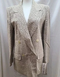 Georgio Sant Angelo Women's Blazer Sz 6 Tan Leopard Linen Jacket Classic Padded  - Picture 1 of 16