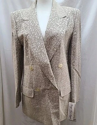 Georgio Sant Angelo Women's Blazer Sz 6 Tan Leopard Linen Jacket Classic Padded  - Image 1 of 4