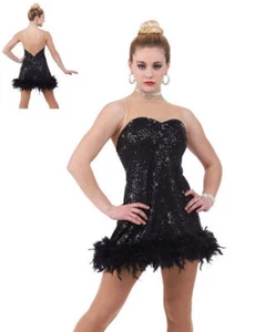 Nowadays Child Medium Tap Dance Costume Flapper Dress Sequins & Feathers - Picture 1 of 3