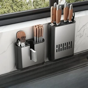 Wall-mounted Chopsticks Tube Kitchen Rack Wall Hanging Punch-free Tool Rest Cut - Picture 1 of 8
