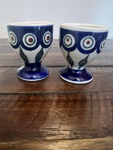 2er Set Eierbecher aus polnischer Keramik Pfauenauge Design Kreise - Bild 1 von 6